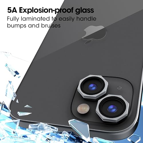 Image of GadgetBite Snaptra Octagon Lens Protector Compatible With iPhone 15 & iPhone 15 Plus - 9H Tempered Glass Camera Cover with Metal Ring, Scratch-Resistant,Camera Lens Protection - Black