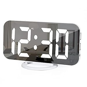 Réveil Numérique,Réveil Au Lit,Réveil avec Miroir LED De 7″,avec 2 Ports De Charge USB, Mode Snooze, Réglage Automatique De La Luminosité,Horloge De Bureau Facile à Programmer pour La Maison Ou Le