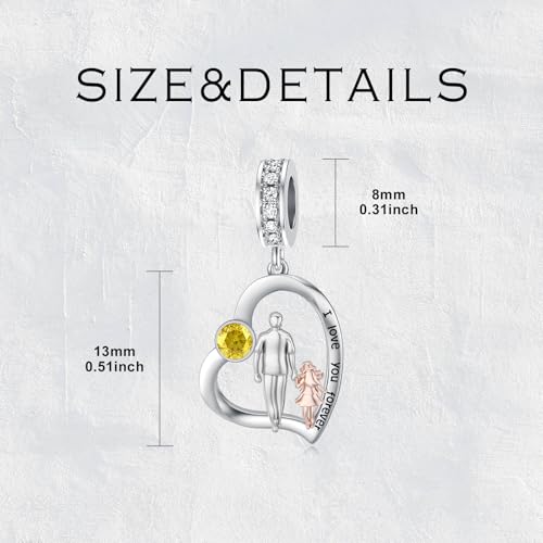 Image of PROESS Father Mother Daughter Charm fit Charms Bracelet Sterling Silver Charms for Bracelets Birthday Valentines Day Gifts for Daughter Mother Lover