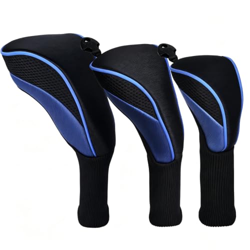 Golf Club Head Covers Set (3 Pieces) for Fairway Woods, Driver, and Hybrids - Long Neck Mesh Design...
