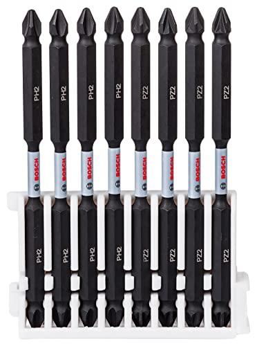Bosch Professional 8 uds. Punta de Atornillar Dobles (Impact Control, PH/PZ Bits, Longitud 110mm, Pick and Click, Accesorio...
