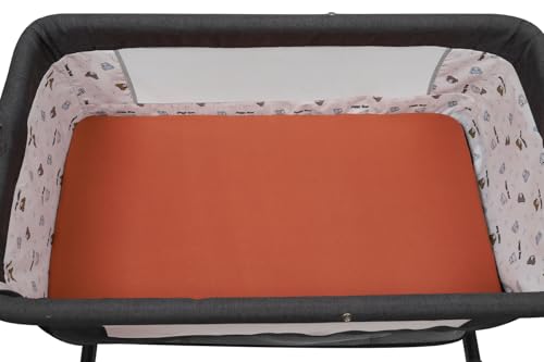 Image of Stretchy Fitted Crib Sheets Set 2 Pack Portable Crib Mattress Topper for Baby Girl Boy,Ultra Soft Jersey Material, Orange & Floral