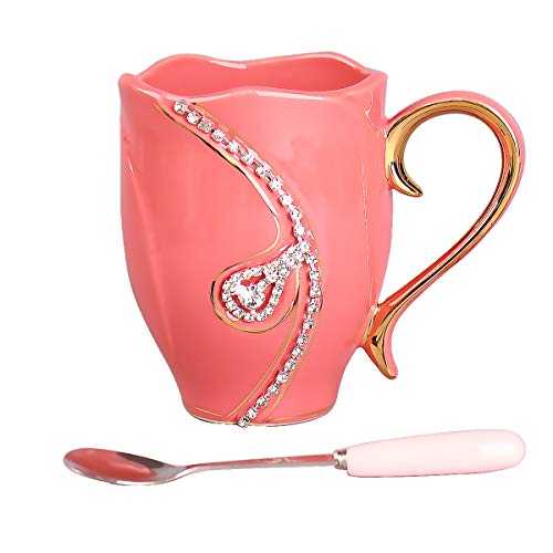 Coffee Mug Women Girls Sister With Spoon Fashion Rhinestones 14 oz Tea Coffee Cup Mugs Gift for Teacher Coworkers Birthday Christmas Bling (1pcs Mug Pink) Coffee Mug Women Girls Sister With Spoon Fashion Rhinestones 14 oz Tea Coffee Cup Mugs Gift for Teacher Coworkers Birthday Christmas Bling (1pcs Mug Pink)
