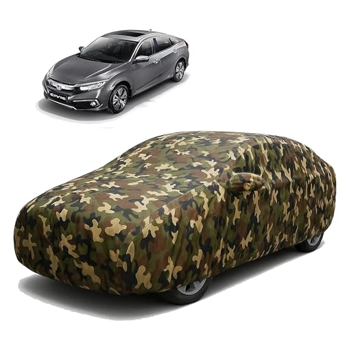 Image of Sulfar 100% Waterproof Car Body Cover Compatible with Mirror for Honda Civic with Long Lasting Durable Material (Triple Stitched, Full Bottom Elastic, Camouflage Army)
