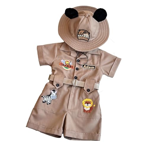 Costumes Club Personalized Handmade Safari Explorer Costume for Toddler - Zoo Keeper Jumpsuit for Kids - Halloween Safari Guide Outfit (3T, Brown)