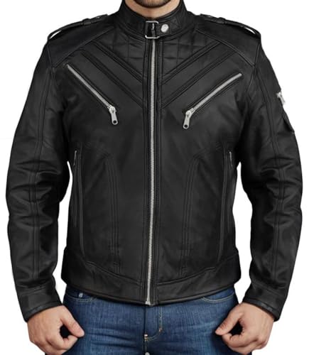 Black Real Lambskin Genuine Leather Jackets For Men - Motorcycle Diamond Quilted Leather Jacket Men Vintage Moto