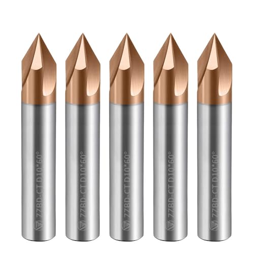 Image of Carbide Chamfer End Mills CNC Carving Bits 3 Flute TiSiN Coating V Groove 60 Degree for Different Material Like Steel Aluminum Copper Alloy 5 Pcs D10*60mm