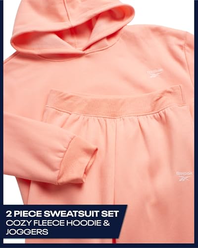 Reebok Girls Sweatsuit Set - 2 Piece Soft Long Sleeve Hoodie Sweatshirt and Sweatpants for Girls - Athletic Sweatsuit, Size 10, Peach