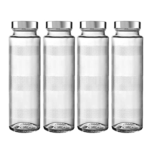 Image of Glass Water Bottle 750 ml with Screw Cap (Pack of 4) - BPA Free, Soda-Lime Glass Material
