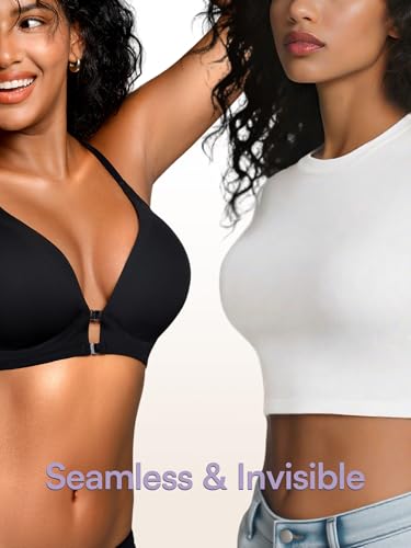 Image of Racerback Bras with Metal Magnetic Front Closure - S-XL Wireless for Women No Underwire Seamless Supportive Bralettes