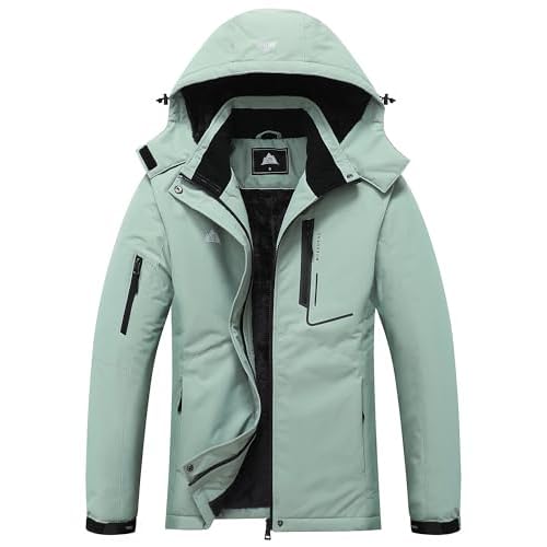 MOERDENG Women's Waterproof Ski Jacket Warm Winter Coat Hooded Snowboarding Jacket Snow Coat Pea-green Small
