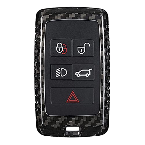 M.JVisun Genuine Carbon Fiber Key Fob Cover for Land Rover Discovery 5 for Rang Rover Evoque Sport Vogue for Jaguar E-PACE I-PACE Smart Car Remote Key Fob Case for Men Women - Black
