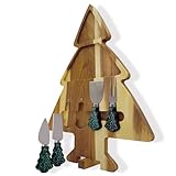 Servierbrett aus Akazienholz, doppelseitiges Charcuterie-Set mit 4 magnetischen Messern und drehbarem Ständer, festliche Käseplatte, Geschenk für Weihnachtssnacks, Gastgebergeschenk
