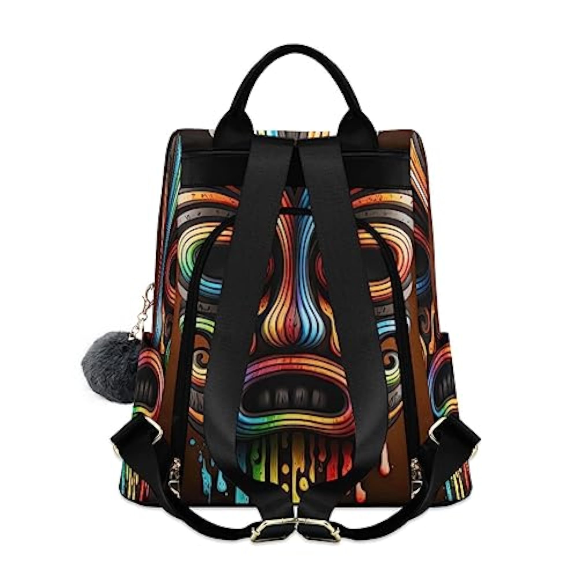 Women's Bright Painted Tiki Backpack, Fashion Anti-Theft Daypack