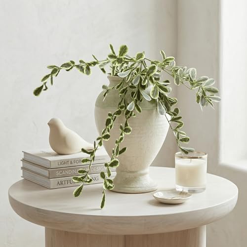 Image of Dekorly 2 Pack Artificial Plants Artificial Hanging Plants Faux Eucalyptus Leaf Greenery Fake Hanging Eucalyptus Plant (Green) (1, White and Green)