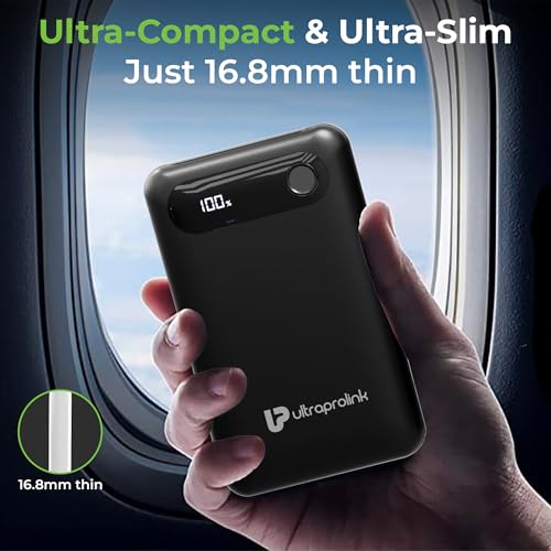 Image of UltraProlink Power Bank 10000mah Fast Charging|16.8mm Slim|22.5W QC-PD-PPS Fast Charging Battery Bank|with USB-C & iPhone Cable|Digital Display|Power Bank for Tablets & Smartphones| Black |UM1127