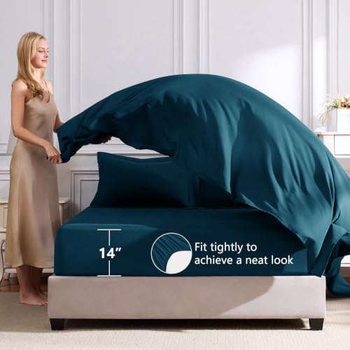 Image of CozyLux Queen Comforter Set Lyons Blue - Bed in a Bag Queen Size 7 Pieces, Luxury Soft Bed Set for All Seasons, Bedding Set with Down Alternative Comforter, Sheets, Pillowcases & Shams