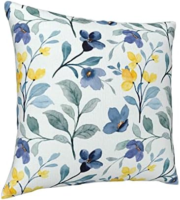 Pillow Covers Yellow Blue Flowers Watercolor Floral Leaves Design Plush Pillowcases Square Cushion Pillow Cases for Sofa Bed Home Decor 45cm X 45cm (18" x 18")
