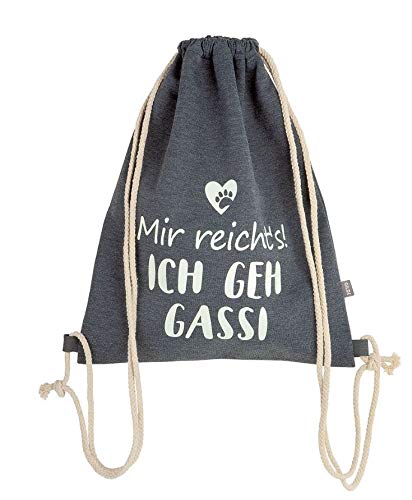 Textil Leuchtbeutel mit Kordel -Ich geh Gassi- grau Tasche Geschenk Hunde Cover