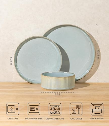 Image of TheTerra Ceramic Dinnerware Sets for 8, 24 Pieces Porcelain Lightweight Plates and Bowls Sets, Scratch Resistant Dish Set, Oven & Microwave & Dishwasher Safe,Illusion Blue