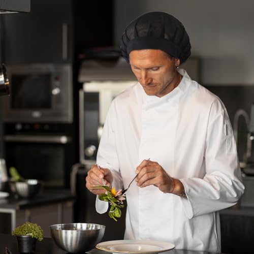 3 Pcs Chef Hat for Food Service Reusable Hair Nets Kitchen Cooking Hat Washable Mesh Bouffant Beanie Adjustable Working Caps, Black