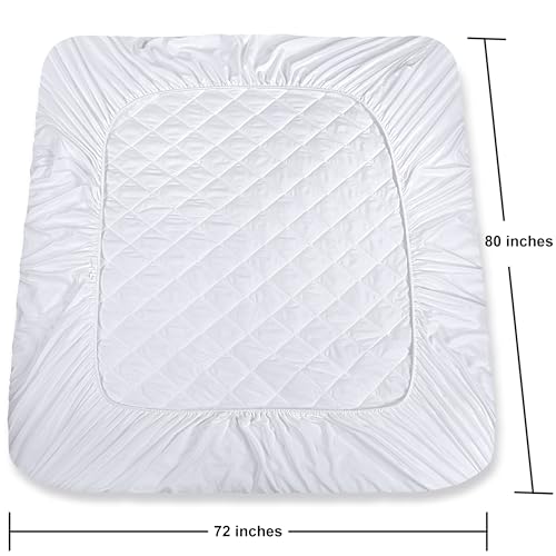 Utopia Bedding Quilted Fitted Mattress Pad, RV King Size, Elastic Fitted Mattress Topper Protector and Cover Paded for Camper and Motorhome Stretches up to 16 Inches Deep, Machine Washable (White)