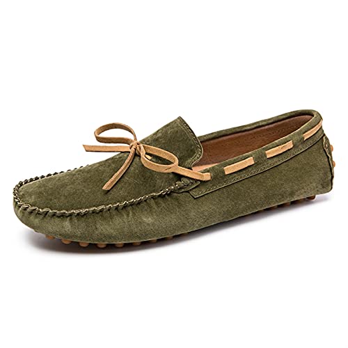 Mens Loafers Round Toe PU Leather Moccasins Boat Shoes Slip Resistant Lightweight Anti-Slip Fashion Classic Slip-ons(Military Green,10 M US)