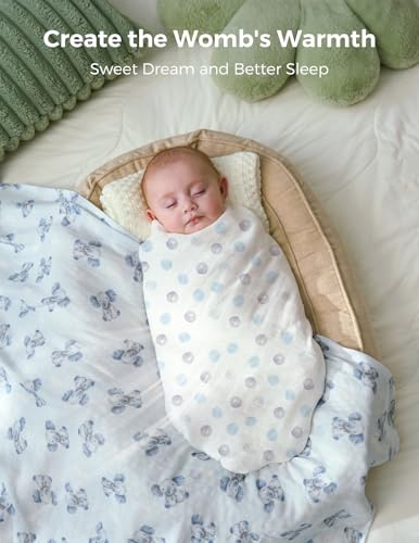 Image of Momcozy Muslin Swaddle Blankets, Breathable and Skin-Friendly Receiving Blankets, Best Wishes Swaddle Blanket Shower Gifts & Baby Registry Essentials, Large 47 inchx47 inch, Cuddle Buddies