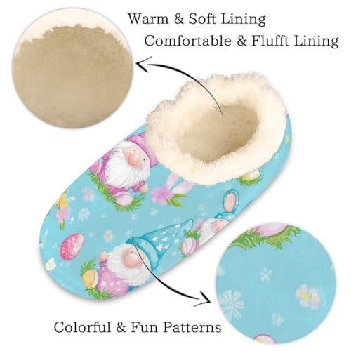 Easter Gnomes Colorful Eggs Slippers for Women Slipper Socks Soft Fuzzy House Slippers Shoes for Indoor Bedroom, Winter Cozy Christmas Gifts2