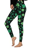 Women's St Patricks Solft Graphic Leggings Mid Rise Ireland Lucky Clover Tights Irish Dream M
