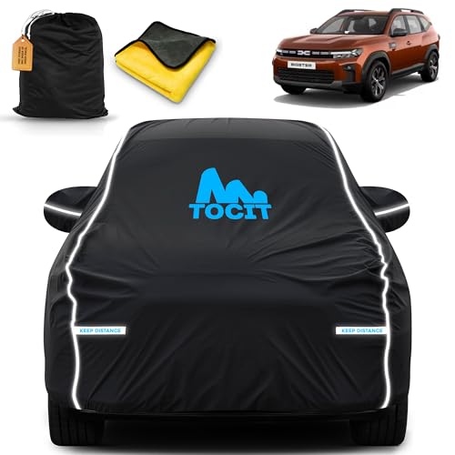 Image of Renaultt Bigster Waterproof Long Life Car Cover with Safety Glow Reflective Strap, Premium Velvet Velour Fabric, Soft & Stretchable, Machine Washable, Tri-Stitch Custom Fit with Mirror Pocket
