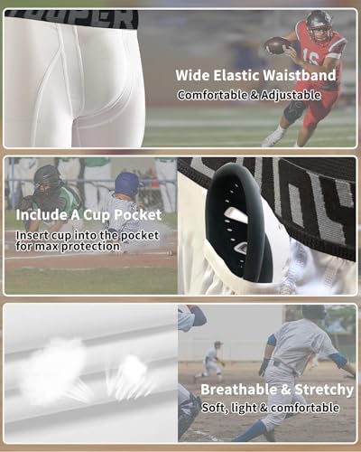 Youper Adult Athletic Supporter Underwear, Elite Compression Shorts w/Cup Pocket for Baseball & Football3