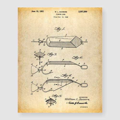 Bestbuddy Pet 8X10 Unframed Fishing Rod Reel Artificial Bait Spoon Lure Boat Propeller Patent Poster Set Of 4 Fisherman House Decor Cabin Art Vintage N049 #TOP3