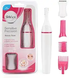 Sweet Aparador de Precisão Sensível, Barbeador Elétrico Feminino com Pentes, Branco e Rosa