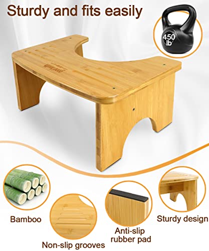 Squat Toilet Stool For Adults,Bamboo Poop Stool For Bathroom Sturdy And Fits Easily,Waterproof And Non Slip Squat Stool Adult Bamboo Toilet Stool, 450 Lbs Capability(7" Natural Color) #TOP5