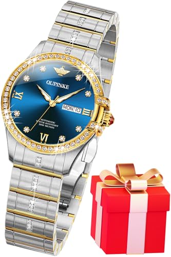 OUPINKE Womens Automatic Watches Diamond Elegant Dress Wrist Watch Skeleton Mechanical Self Winding Waterproof Luminous Ladies Gifts