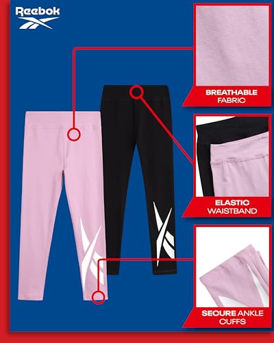Reebok Girls Leggings - 2 Pack Athletic Performance Cotton Leggings - Yoga Pants for Girls Dance Tights (Sizes: 7-12)2