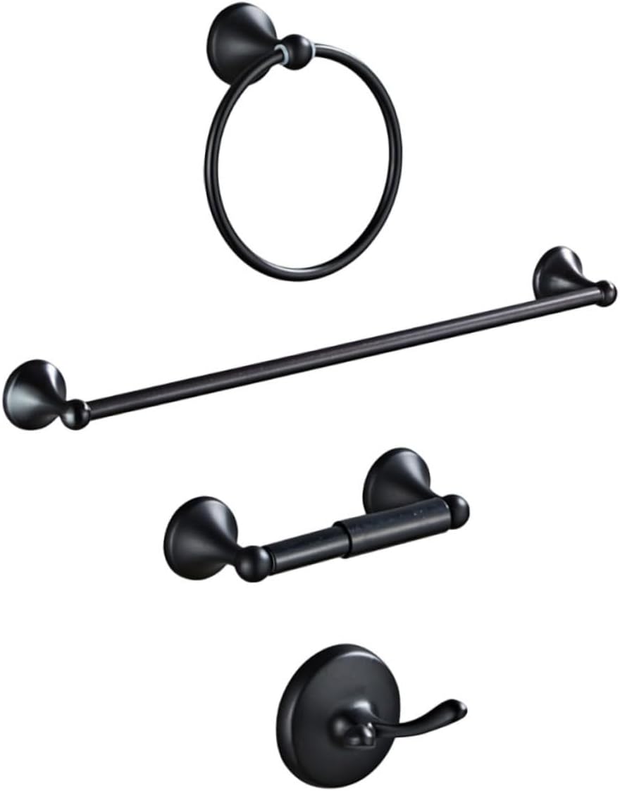 NUOBESTY 1Set Black Stainless Steel Bathroom Towel Rack Set Durable Towel Ring Hook for Efficient Storage Contemporary Design for Bathroom Kitchen More