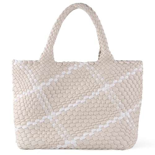 Image of Woven Tote Bag for Women with Purse, Vegan Leather Handwoven Top Handle Handbag for Travel, Work, Gym