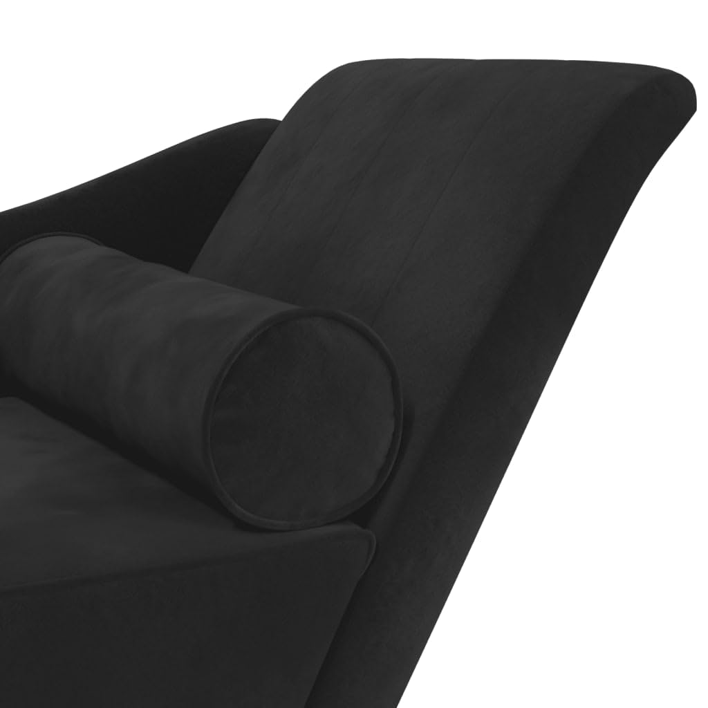 vidaXL Sofá Diván de Terciopelo Negro Con Cojines, Chaise Longue, Tumbona Tapizada Para Salón