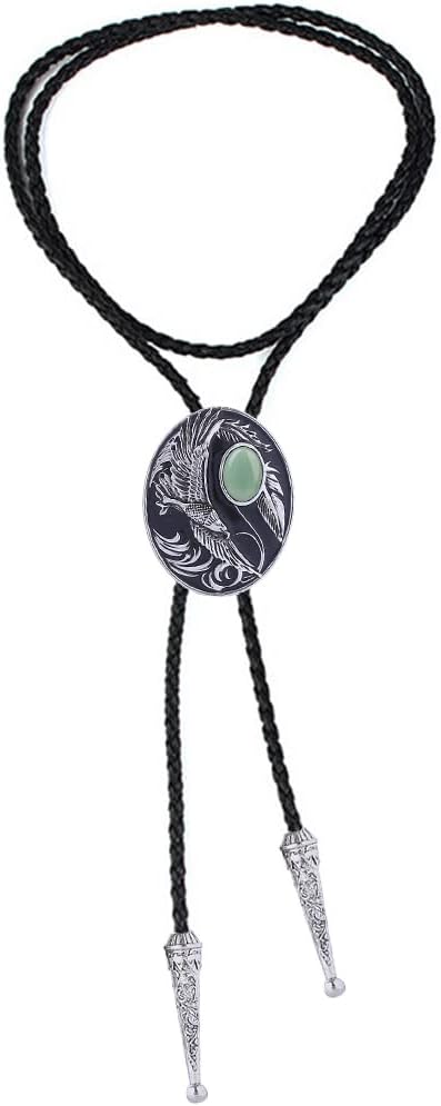Bolo Tie For Men,Cowboy Necklace,Flying Eagle Turquoise Jade Tiger-eye Bola Bolo Tie Wedding