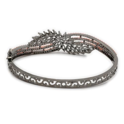 Image of ZENEME Rhodium-Plated Silver Toned American Diamond Studded Contemporary Kada Bracelet For Girls and Women