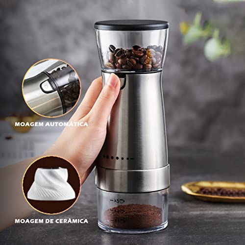 Iruihoo Moedor de café elétrico, Aço inoxidável automático portátil moedor de grãos de cafe, ajustáv