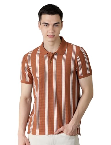 Image of Amazon Brand - Symbol Men Cotton Rich Textured Striper Polo Tshirts | Regular Fit | Half Sleeves - Available in Plus Sizes