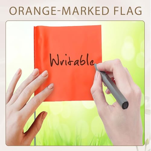 TELAIN Flo Orangefarbene Markierungsfähnchen,20er-Pack Marker-Fähnchen, Rasenfähnchen, Grenzfähnchen, Hundetrainingsfähnchen für Garten, Vermessungsfähnchen