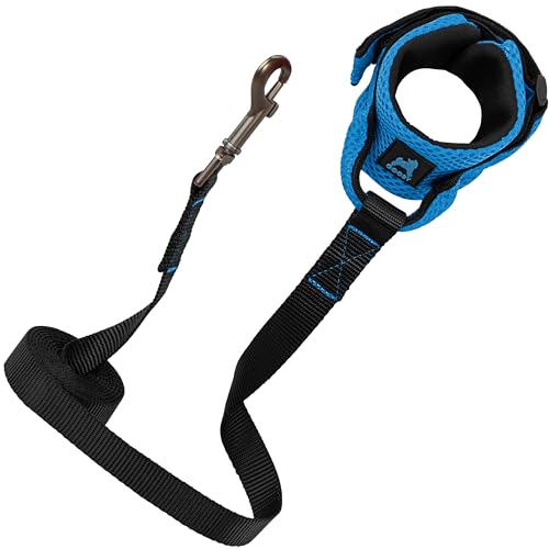 Image of Gooby Soft Mesh Wristband Surfer Leash, Solid Blue, 6 FT | Hands-free wristband; Breathable padded mesh; 6 ft; Adjustable hook-and-loop fastener; Match your harness