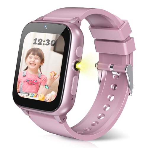 HAPPINNO 1.69'' Kids Smart Watch,Boys Girls Smartwatch, Pedomter 26 Puzzle Games Camera Video Music Player Flashlight Alarm Clock,4-12 Years Children Birthday (Pink)