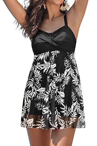 SHEKINI Damen Einteiliger Badeanzug Elegant Badekleider Schwimmrock Retro...