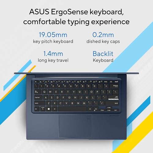 Image of ASUS Vivobook 14, (i5 14th Gen) Intel Core 5 120U, Thin & Light Laptop(16GB RAM /512GB SSD /FHD /14 /60Hz /Fingerprint Reader /M365 Basic (1Year)* /Office Home 2024 /Quiet Blue /1.4 Kg) X1404VAP-EB1542WS