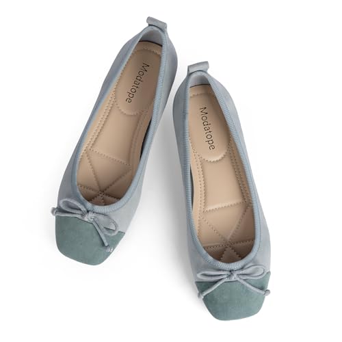 Image of Modatope Womens Flats Ballet Ballerina Flats for Women | Bow Bowknot Square Toe Slip on Flats, Dressy Comfort Ballet Shoes for Work, Driving, School, Travel & Daily Outings
